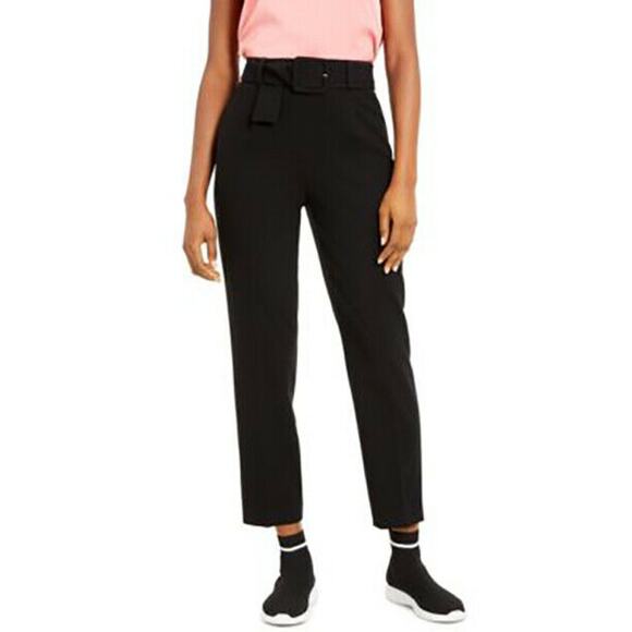 Bar III Womens Straight Legs Belted Joggers Pants High Rise Black Size 14 NWT - Picture 1 of 2